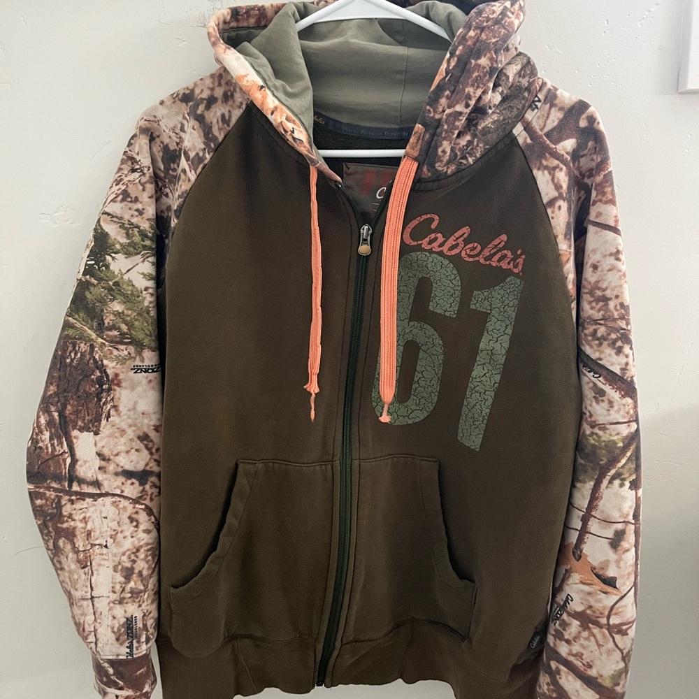 Cabela's Brown Hoodie with Pink Trim